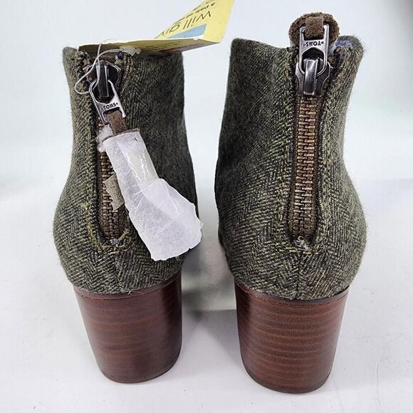 TOMS Leila Tarmac Olive Suede Herringbone Booties US 8 Block Heel Ankle Boots - Picture 5 of 11